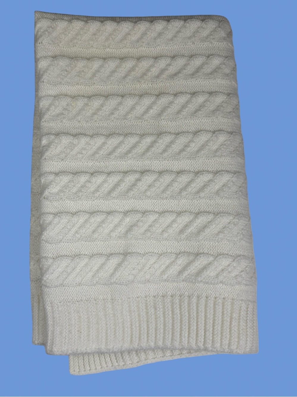 Pottery Barn Kid Blanket Cable Knit Baby Crib Throw Ivory 33x40 Boy Girl Neutral